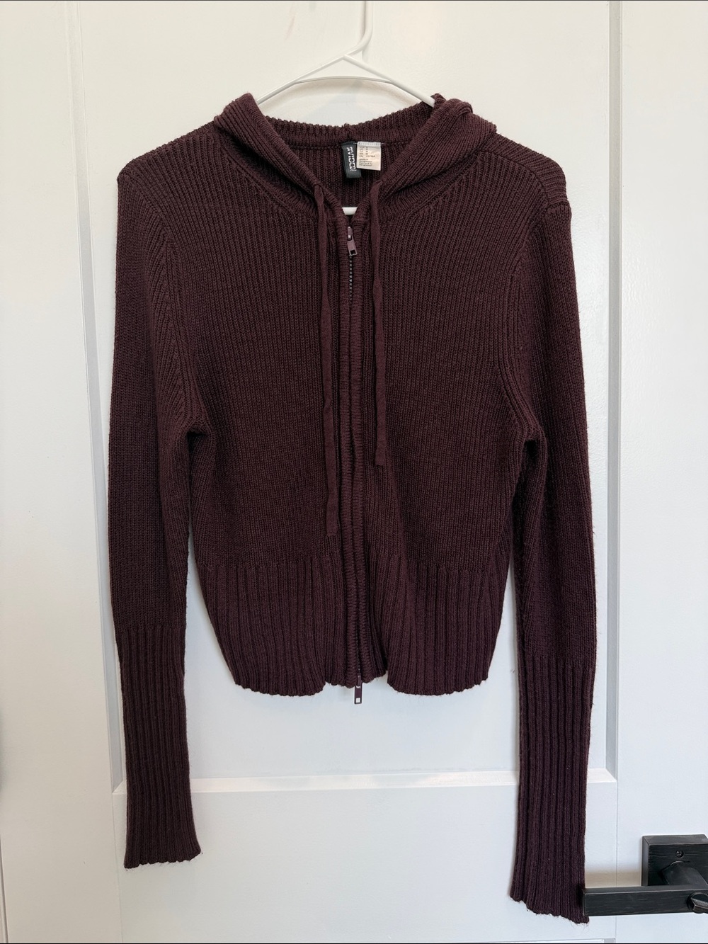 H&M Women's Hooded Zip Cardigan Sweater - Deep Burgundy/Plum Purple